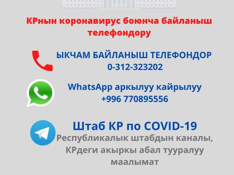 КРнын коронавирус боюнча байланыш телефондору